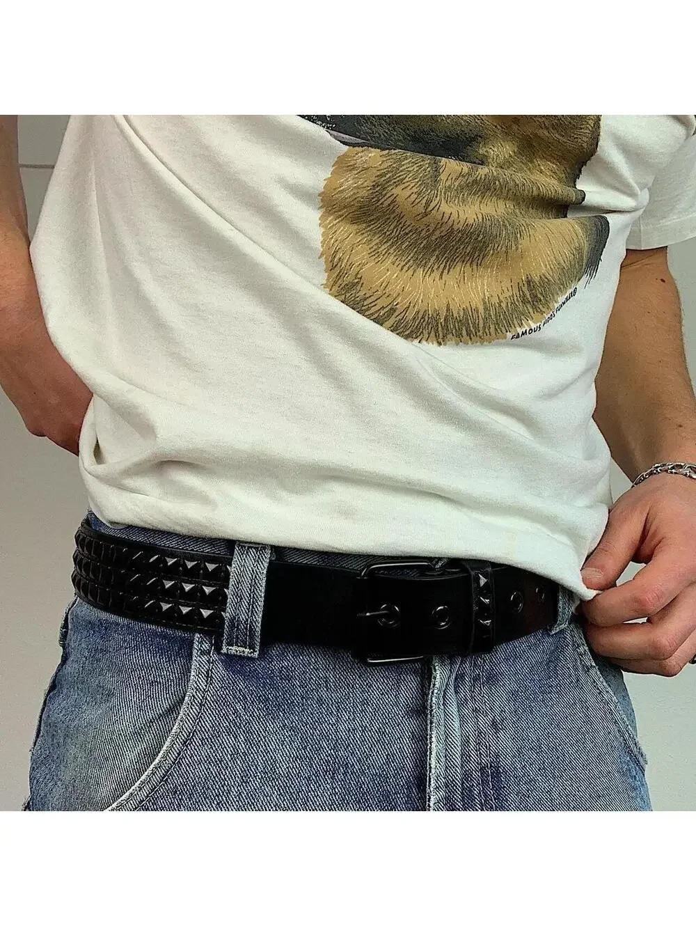 Vintage Cyber y2k 2000s Punk Style Diamond Studded black essential belt. Goth